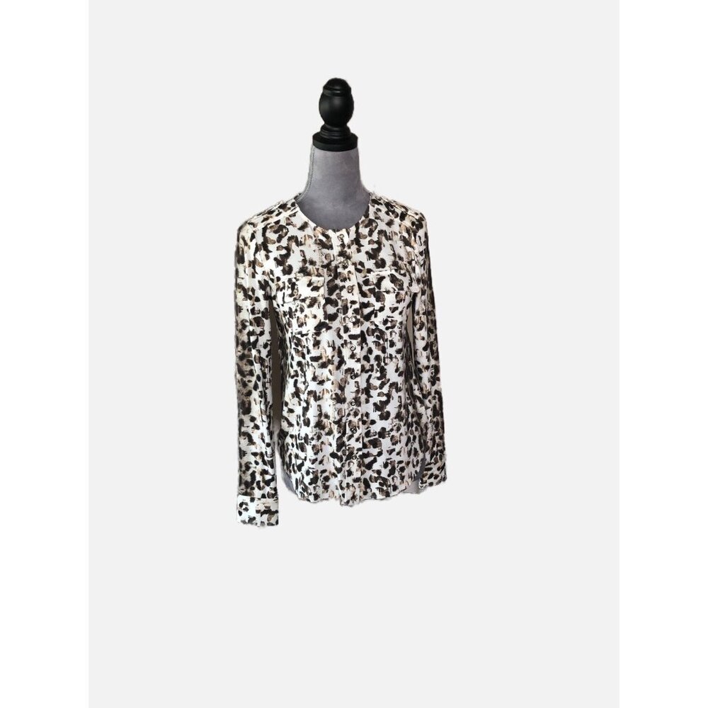 Worth New York Women Leopard Print Button Front Long Sleeve Top Size XL. Pre-Own
